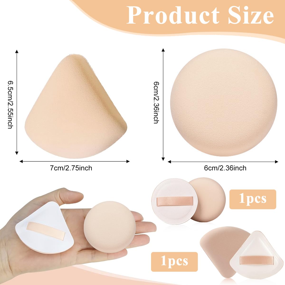 MAYCREATE® 2pcs Makeup Sponge Beauty Blender Sponge Ultra Soft Triangle Round Powder Puff for Liquid Foundation Concealer And Powder - Wet & Dry Dual Use