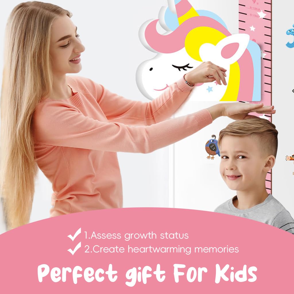 PATPAT® Height Growth Chart for Kids Room 70-180cm Height Ruler with Magnetic Cartoon Pink Unicorn Marker Height Growth Chart Kids Room Decor