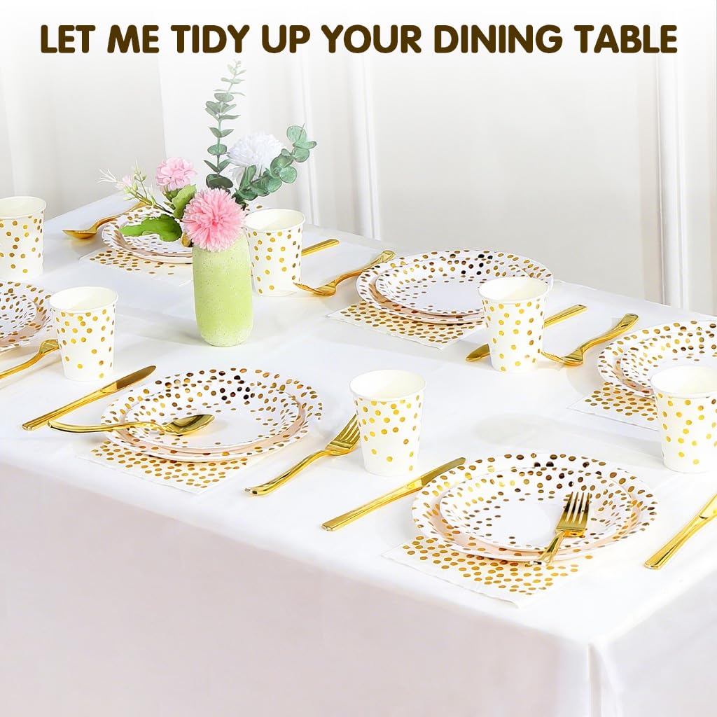 Supvox Party Dinnerware Kit for 10 with 7 and 9 in Golden Dotted Plates | 20 Tissues Included