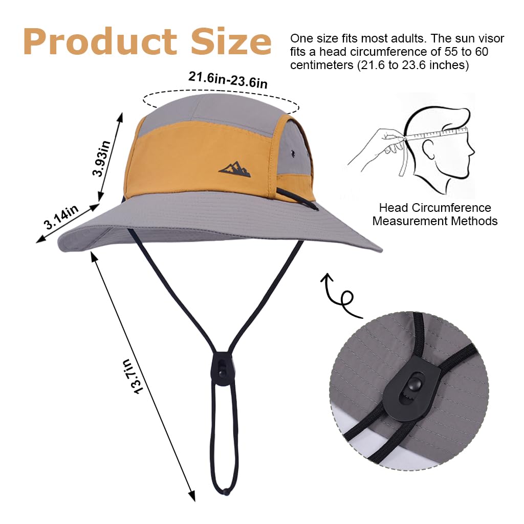 GUSTAVE UV Protection Wide Brim Sun Hat for Hiking and Fishing with Breathable Mesh | Lightweight Quick Dry Nylon in Orange Grey