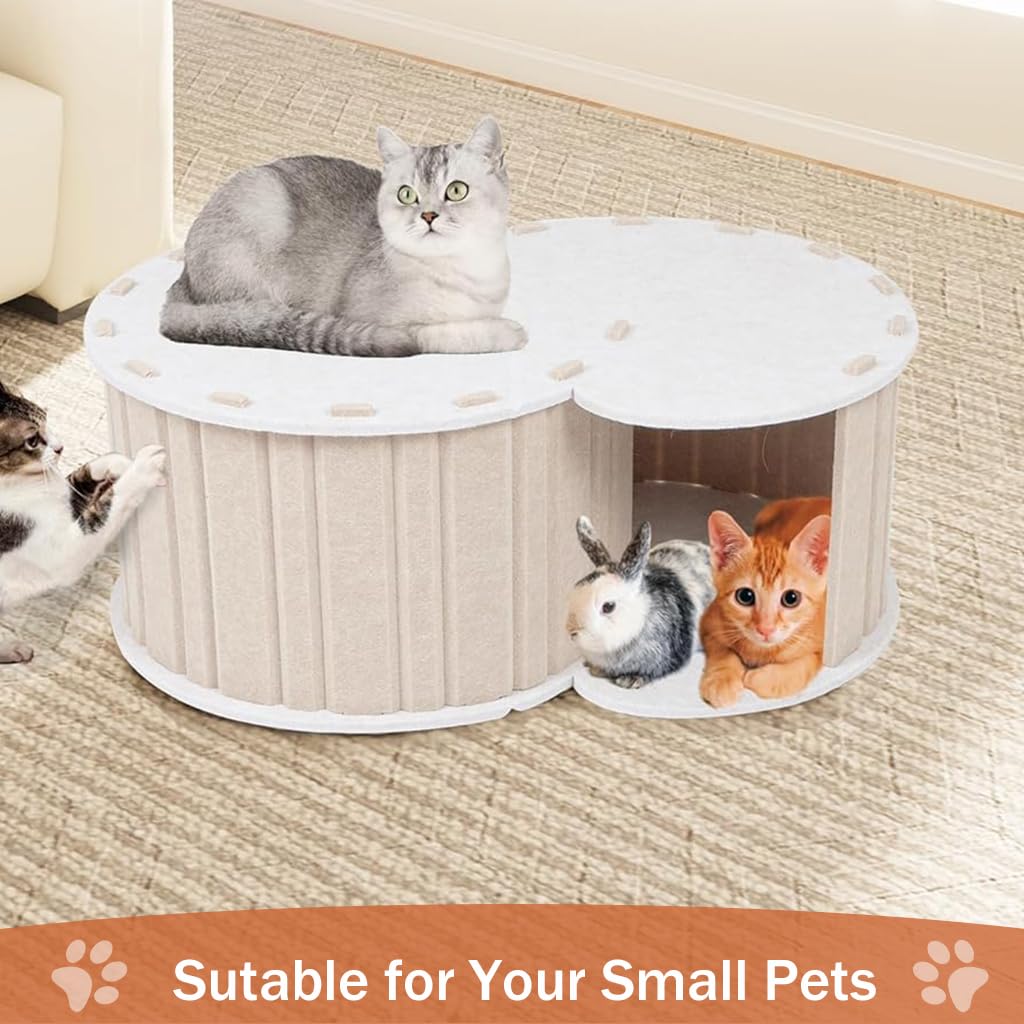 HASTHIP Cat Hideaway Tunnel House for Under 5kg Cats with Semi-Closed Felt Design | DIY Assembly
