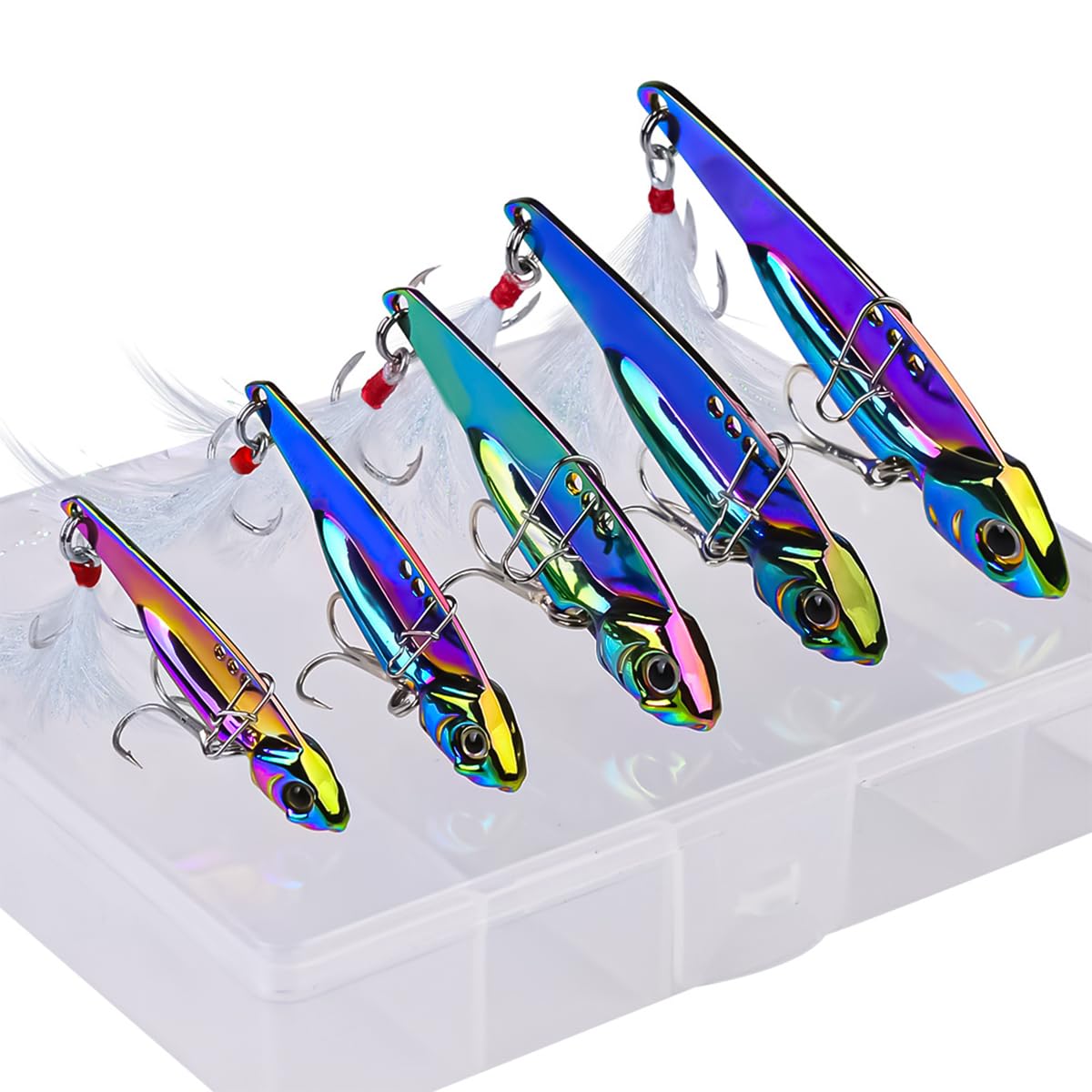 Proberos® 5pcs Fishing Lures Dual Hook Fishing Lures Sinking Metal Lure Bait, 5 Sizes Color Metal Fishing Lures, 5g/7g/12g/15g/20g with Storage Box