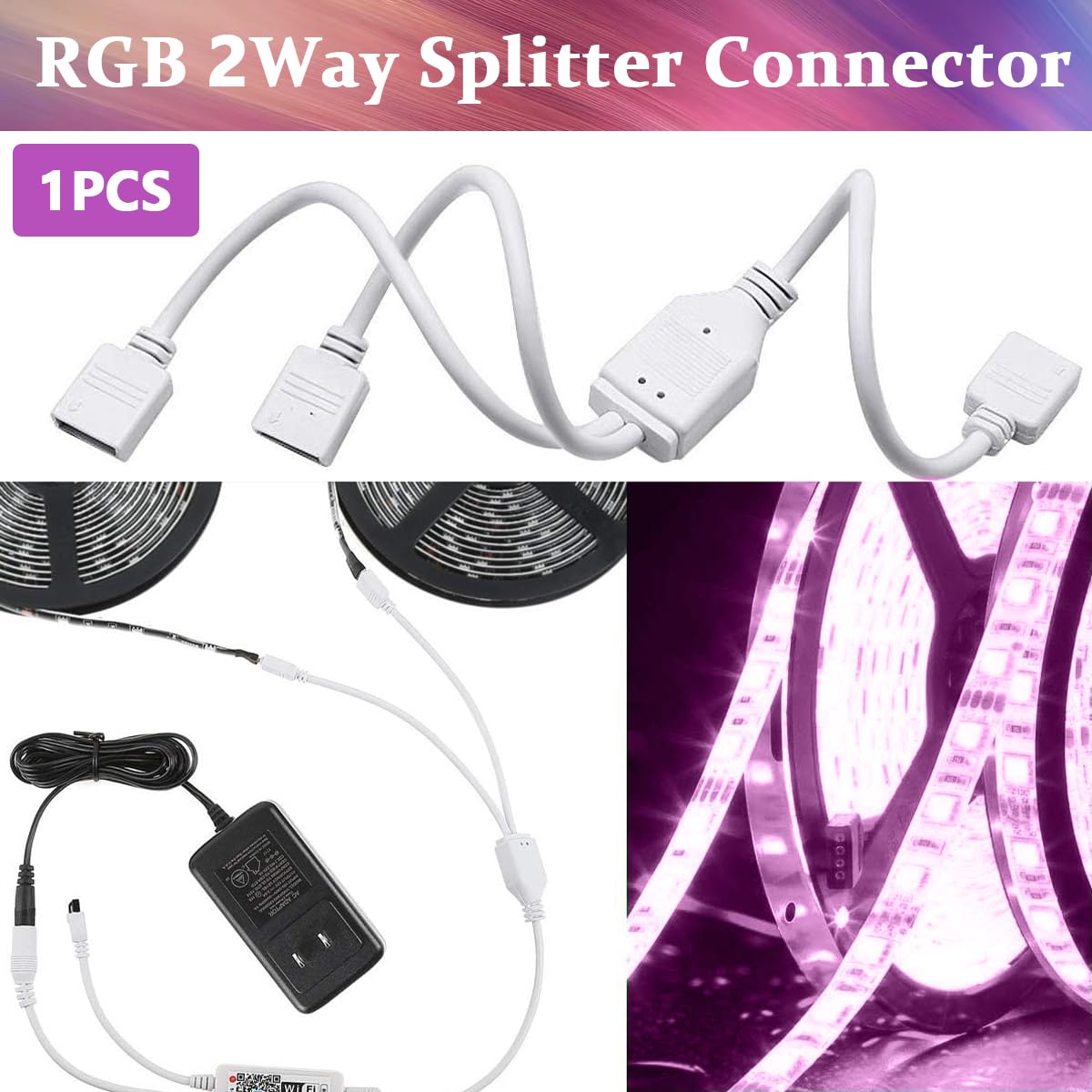ZIBUYU RGB LED Strip Connector Kit for 5050 10mm Light Strip with L and T Connectors | Includes Extension Cable and Splitter