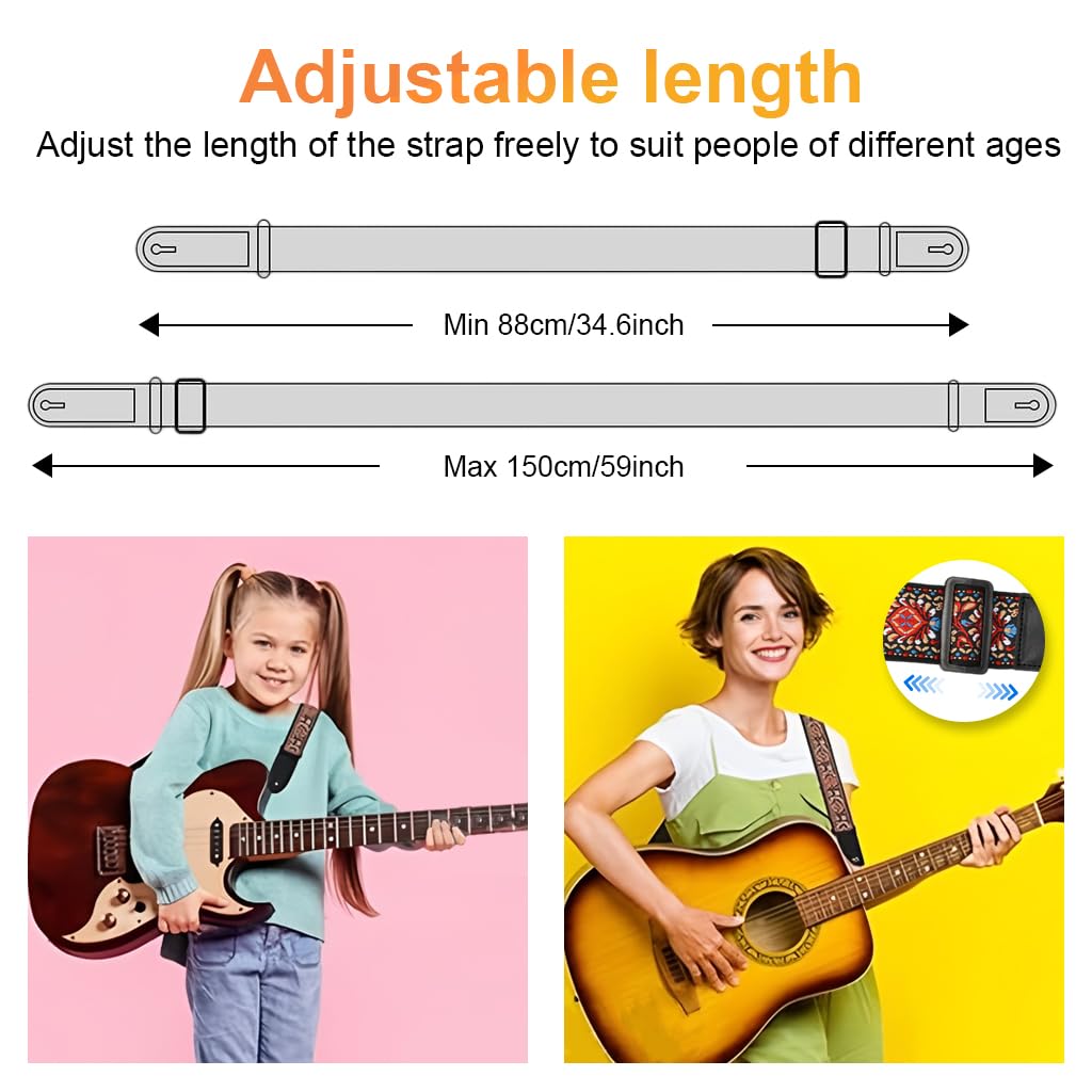 HASTHIP Guitar Strap with Double-Sided Embroidery adjustable 34–41 in for Acoustic Electric Bass | Gift for Musicians
