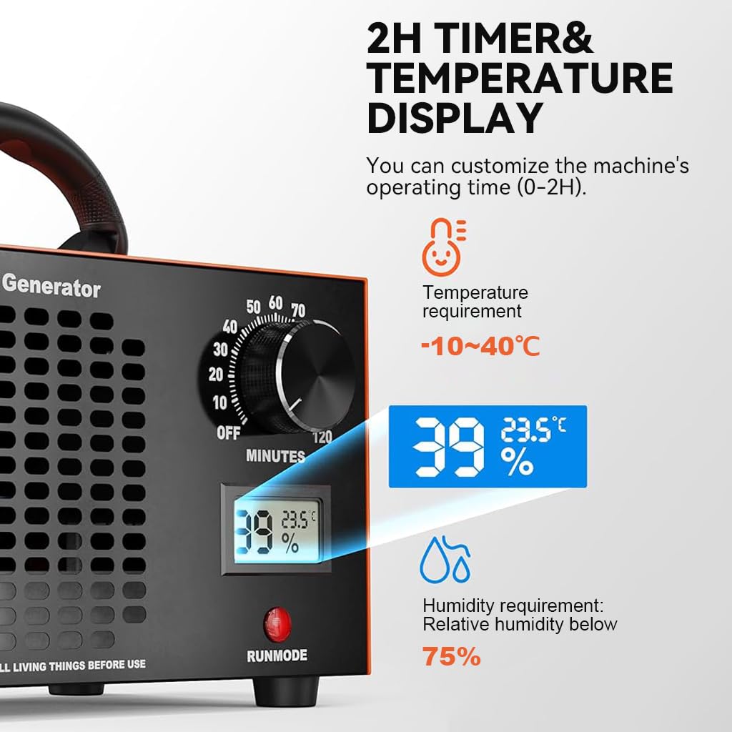 HANNEA Ozone Generator for Air Purification and Odor Removal with LCD Display | 60000mg h Output