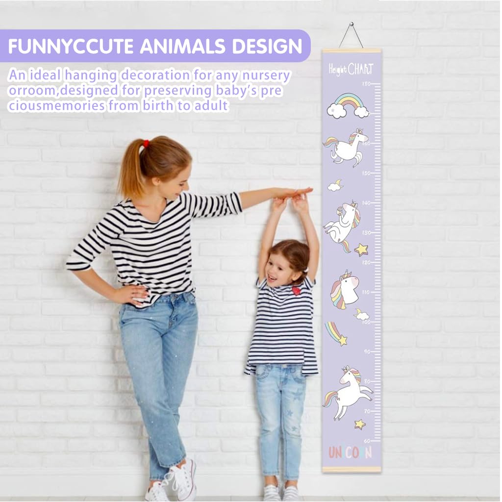 SNOWIE SOFT® Cartoon Unicorn Growth Chart for Kids 60-180cm Wall Hanging Growth Chart for Kids & Teenagers Canvas Cartoon Growth Chart Waterproof Canvas Growth Chart for Kid's Room