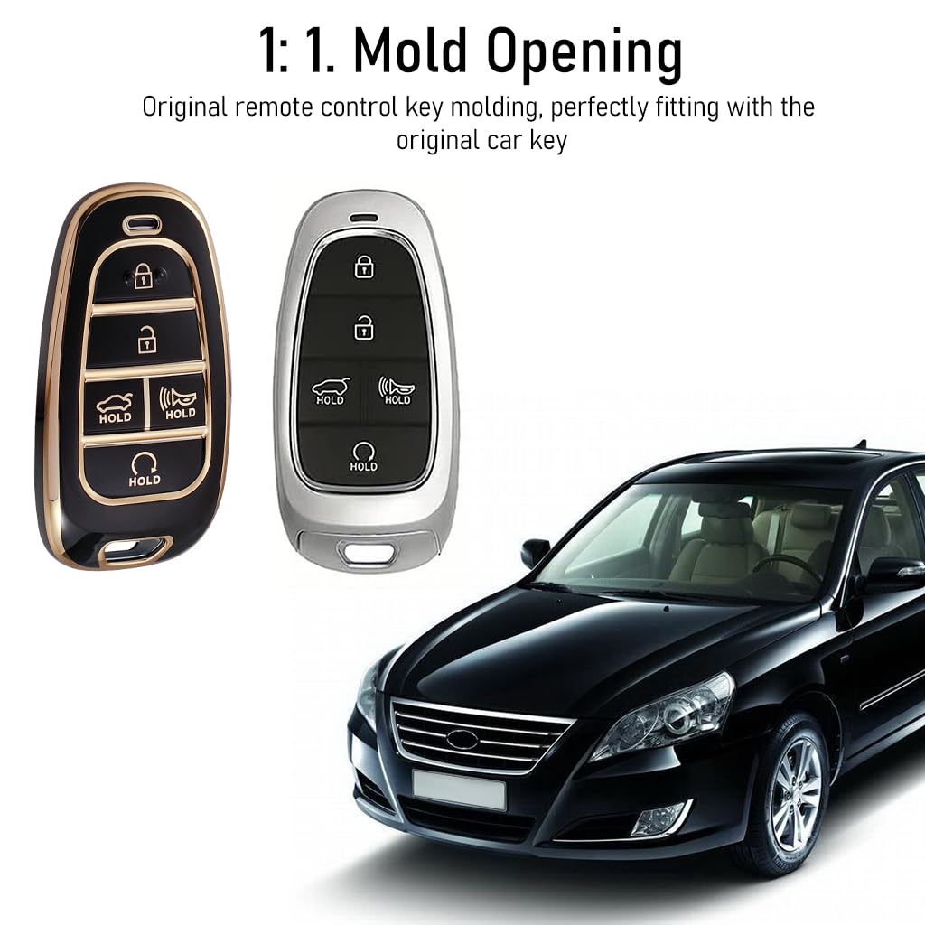 STHIRA Hyundai Car Key Protective Case for 2020–2023 Sonata Santa Fe Tucson with Rhinestone Metal Keyring and Soft TPU Cover Black