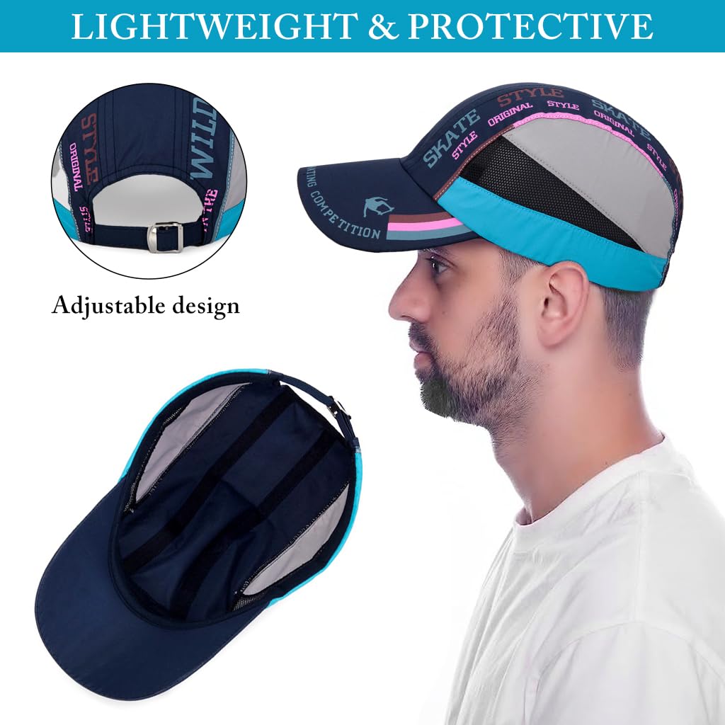 Venzina Sport Cap for Outdoor Activities with Adjustable 56–60 cm Fit and UV Protection | Quick Dry Blue Polyester Hat for Men and Women