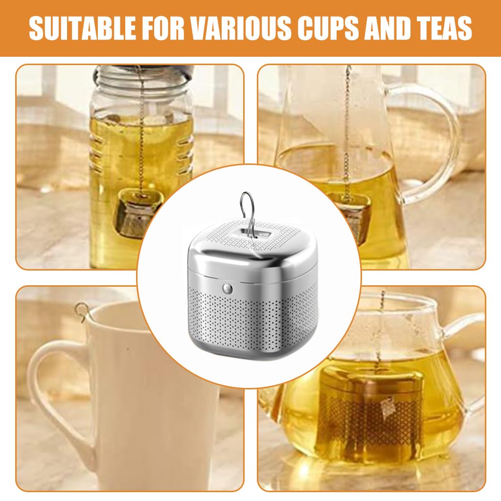 Supvox Tea Infuser Cube for Loose Leaf Brewing with Hook Chain Fine Mesh 4x4x3.8cm 304 Stainless Steel