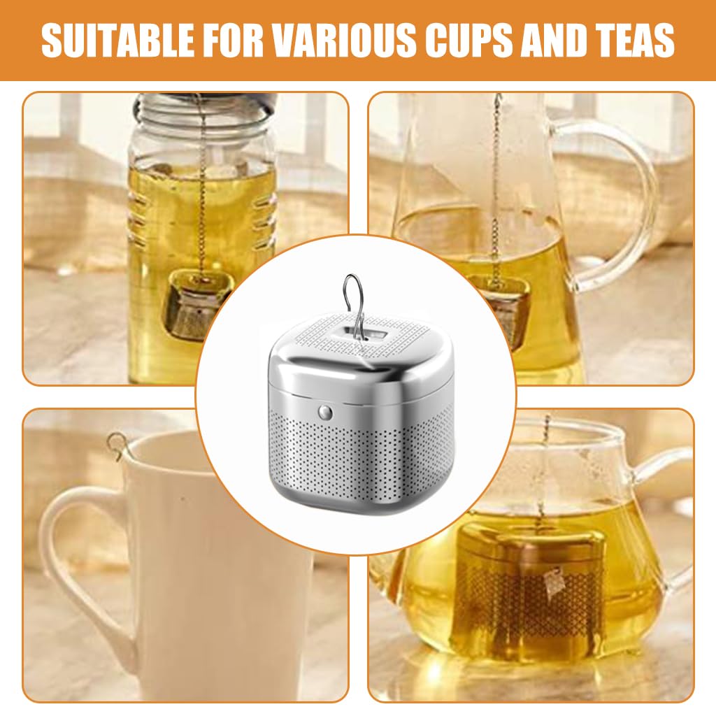 Supvox® Tea Infuser Cube with Hook Chain Cube Tea Strainer Fine Mesh 304 Stainless Steel Tea Infuser for Loose Tea, Chamomile, Green Tea Loose Leaves Small Strainer for Teapots, Cups, Mugs, 4x4x3.8cm