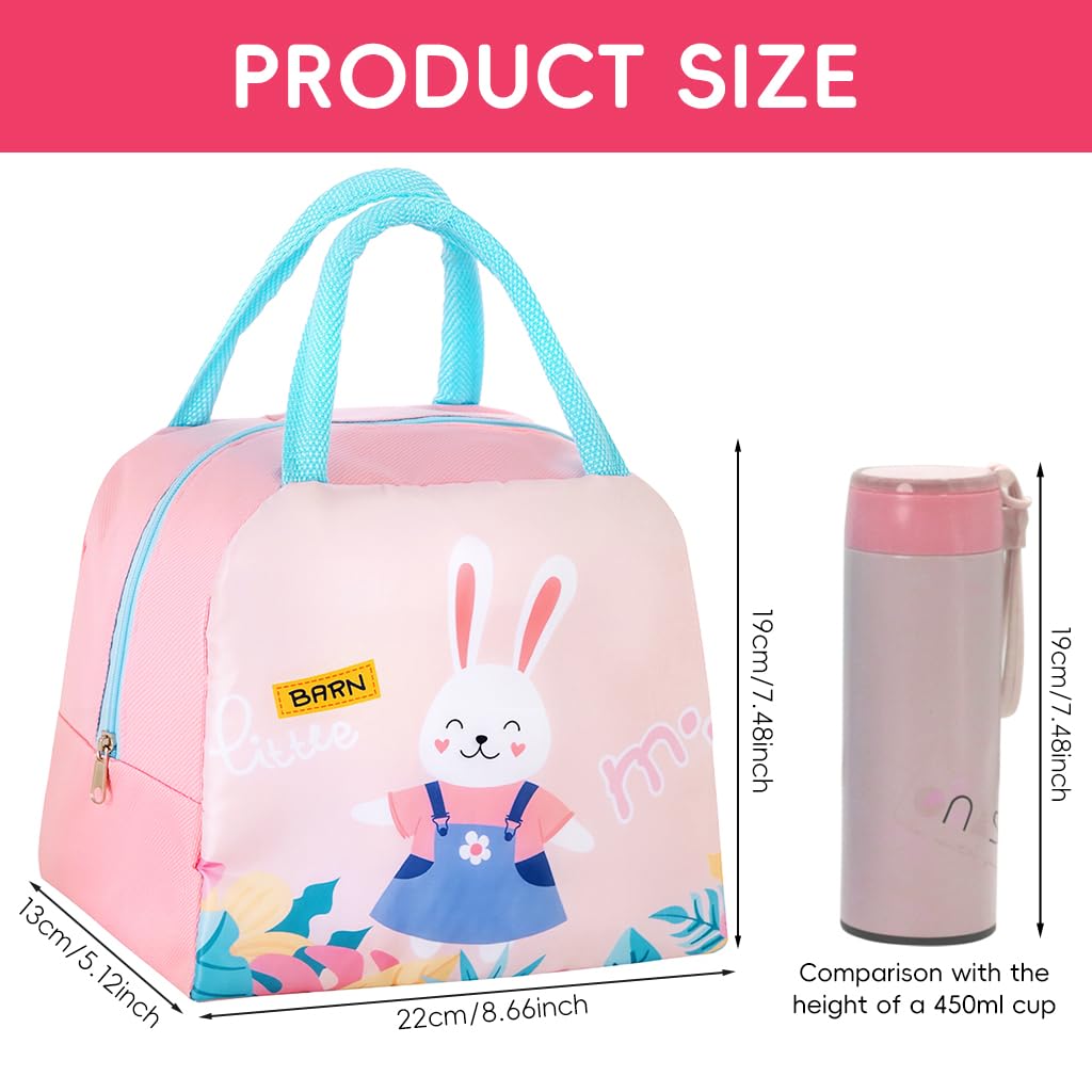 Zibuyu Lunch Box for Work and Travel with 3 Layer Insulation and 9.05×5.11×7.87 in Capacity featuring Waterproof Oxford Cloth | Cute Pink Tote