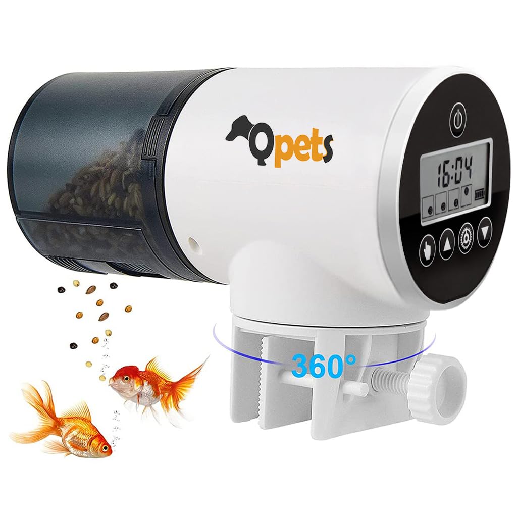 Qpets Automatic Fish Feeder, Timer Turtle Food Fish Tank Accessories Aquarium Plastic Auto Feeder Fish for Marine Aquariums Pond