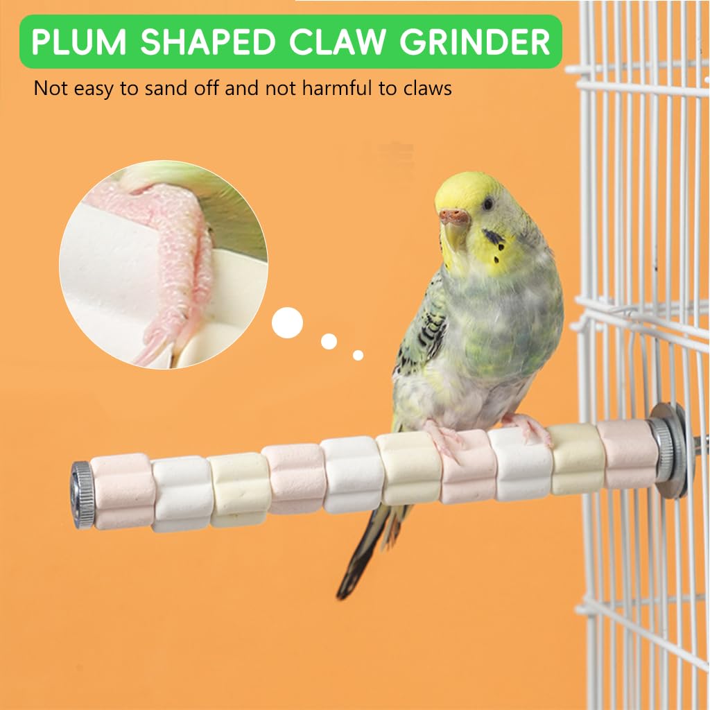 Qpets Parrot Birds Perching Stick for Cage with 7.8 in DIY Assembly & Screw Mount | Colorful Ceramic Claw Grinding Wheels