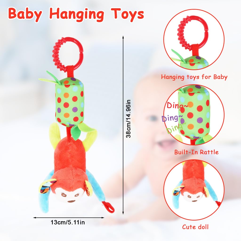 SNOWIE SOFT Baby Toys for Stroller and Crib with Plush Monkey Rattle | Newborn Gift