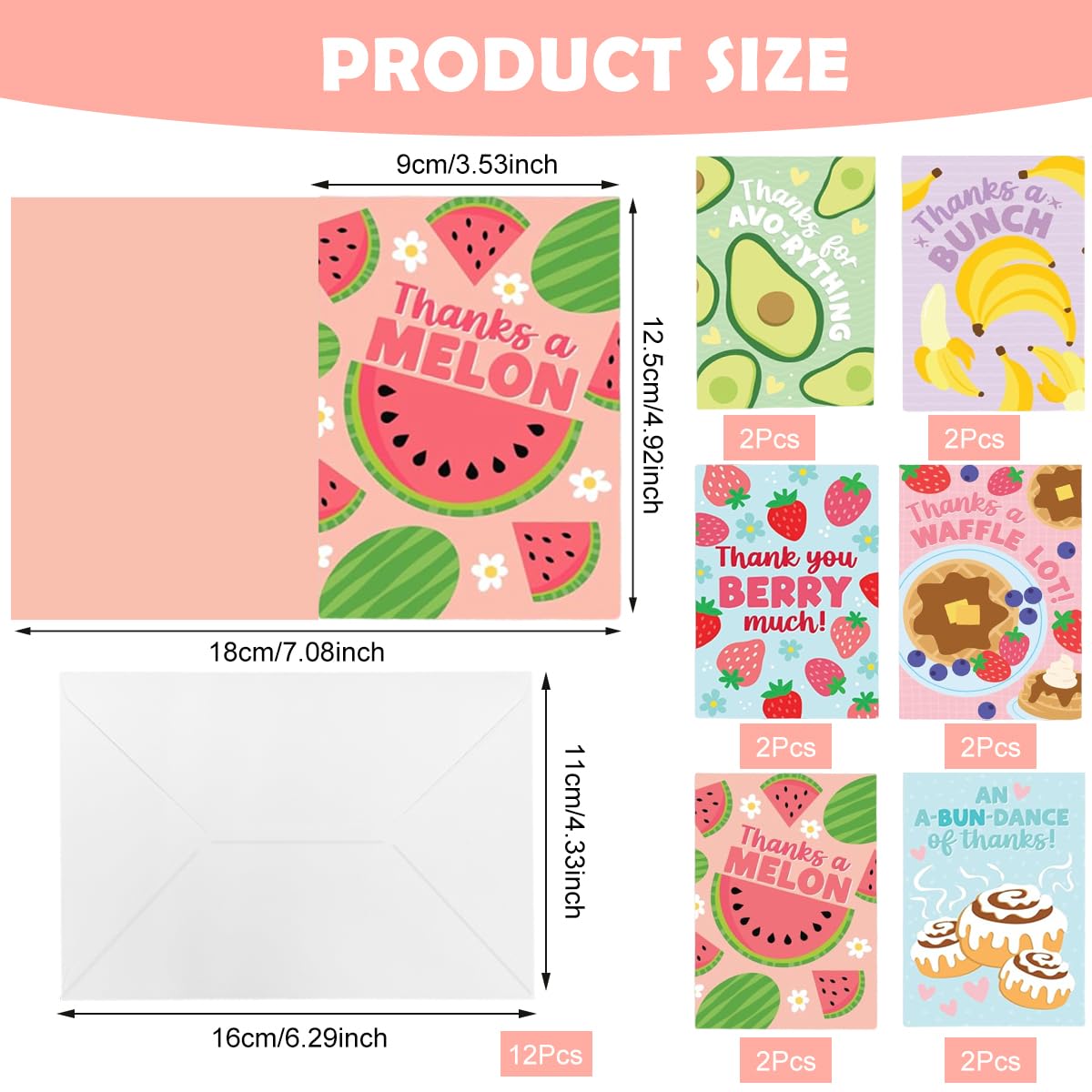 OFIFO Thank You Cards for Teachers and Employees with Envelopes 12 Designs 12.7x17.8cm | Blank Inside