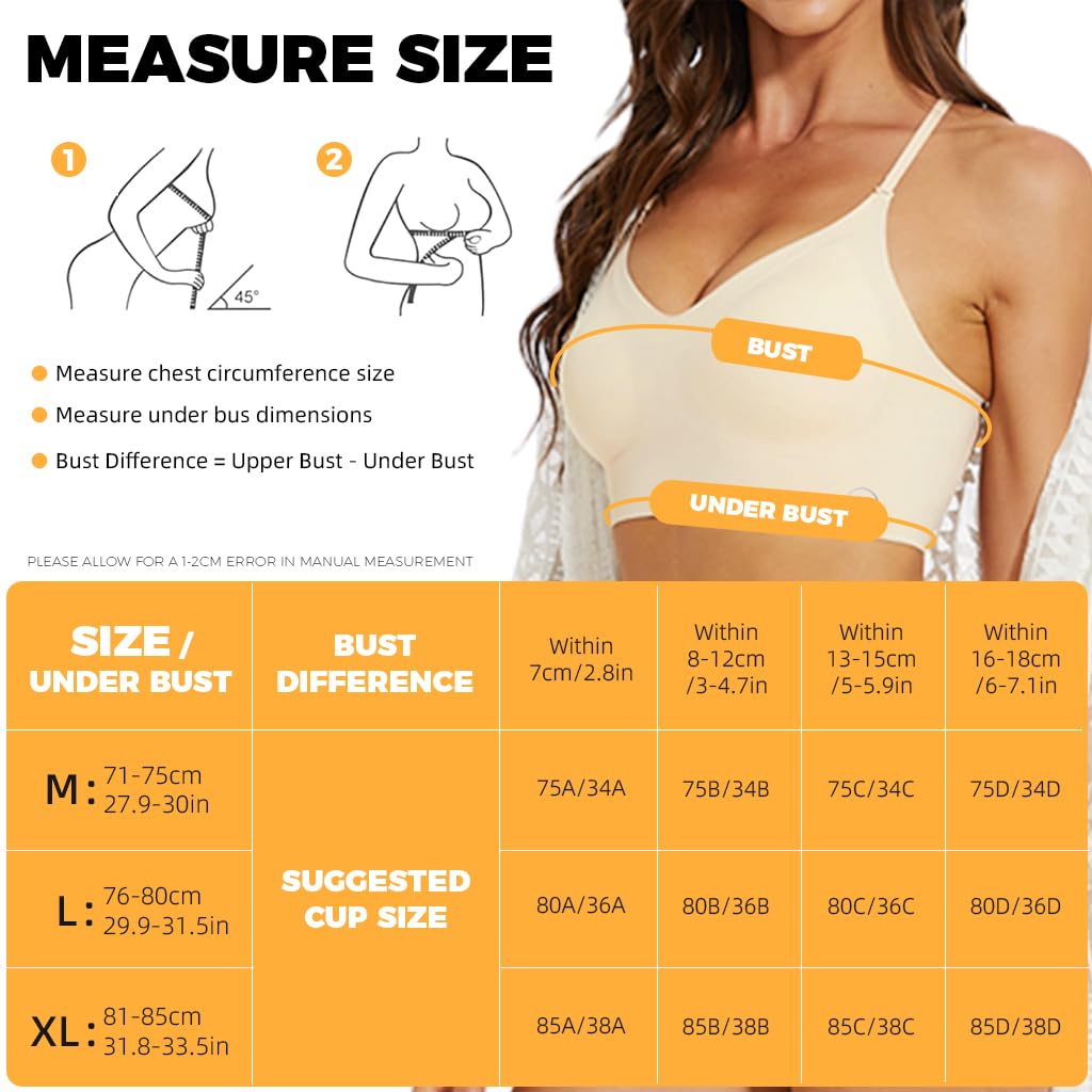 PALAY® Women's Low Back Seamless Bras Backless Multiway Convertible Adjustable Strap Halter Lifting Bra Spaghetti Strap Wire-Free with Padded Removeable, Beige, M