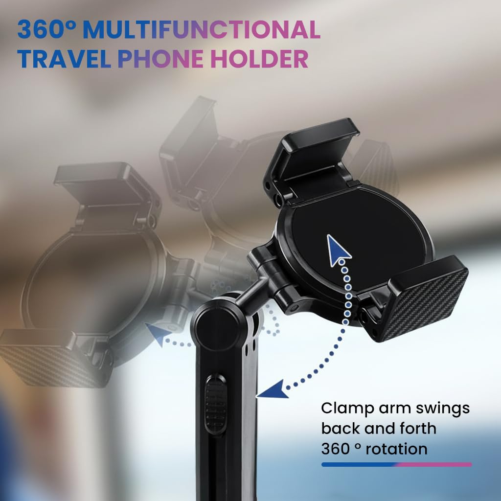 ZORBES Mobot Clip Mobile Holder for Travel with 360° Adjustable Angles and Dual Clamp | Hands-Free Phone Mount for Desk and Airplane Use