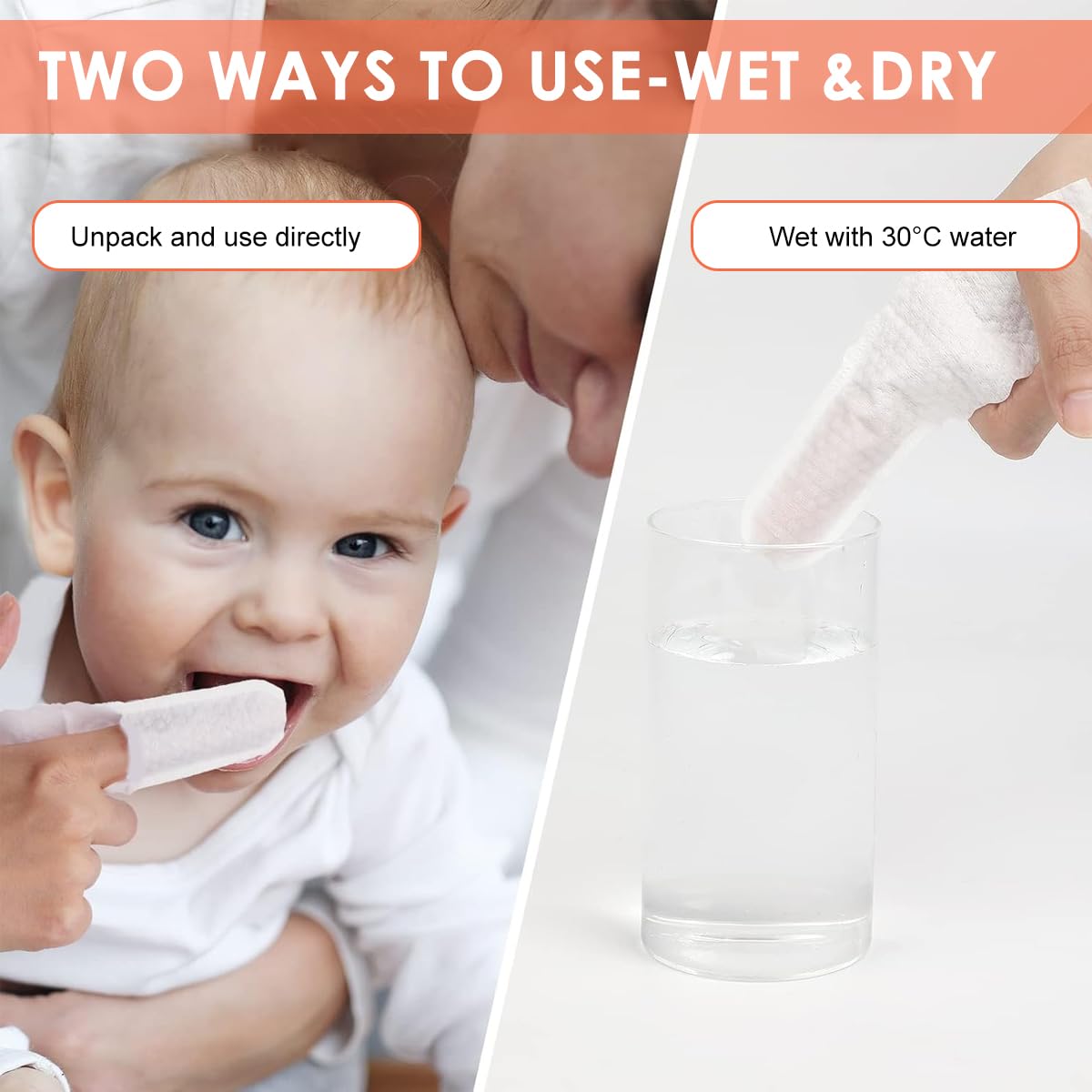 SNOWIE SOFT Baby Oral Cleaning Finger Cots 32 Pcs for Daily Care with Non Woven Fabric | Single Use Individually Wrapped Wipes