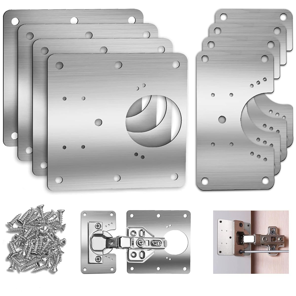 Serplex Cabinet Hinges Repair Plate Kit for Cupboard Doors with 8 pcs and 48 screws | Stainless Steel