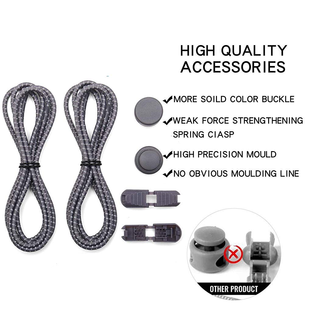 PALAY No Tie Shoelaces for Sneakers and Hiking Boots with Elastic Lock | Gray Silicone