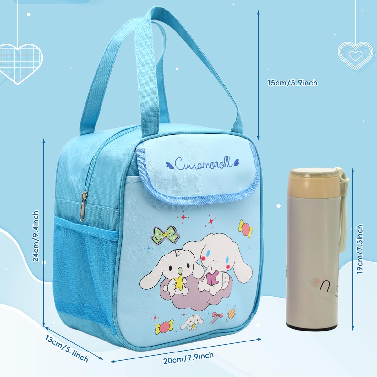 HASTHIP Lunch Bags for Kids with 20x13x24cm Insulated Interior and Waterproof Oxford Cloth | Cinnamoroll Cartoon Tote for School and Outdoor Meals