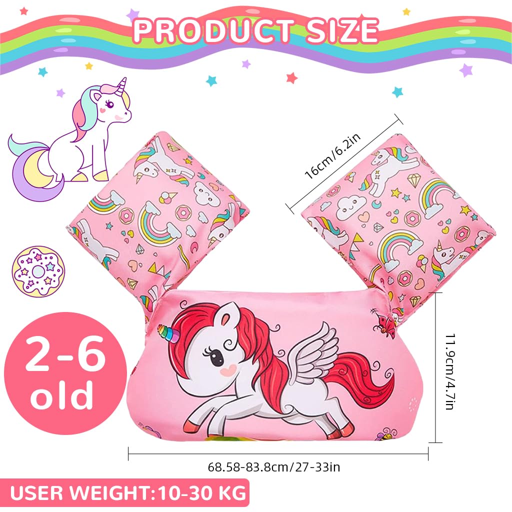 ZIBUYU Swim Arm Bands for Kids with Adjustable Chest Strap and Safety Buckle | Pink Oxford Cloth Floaties for Water Training