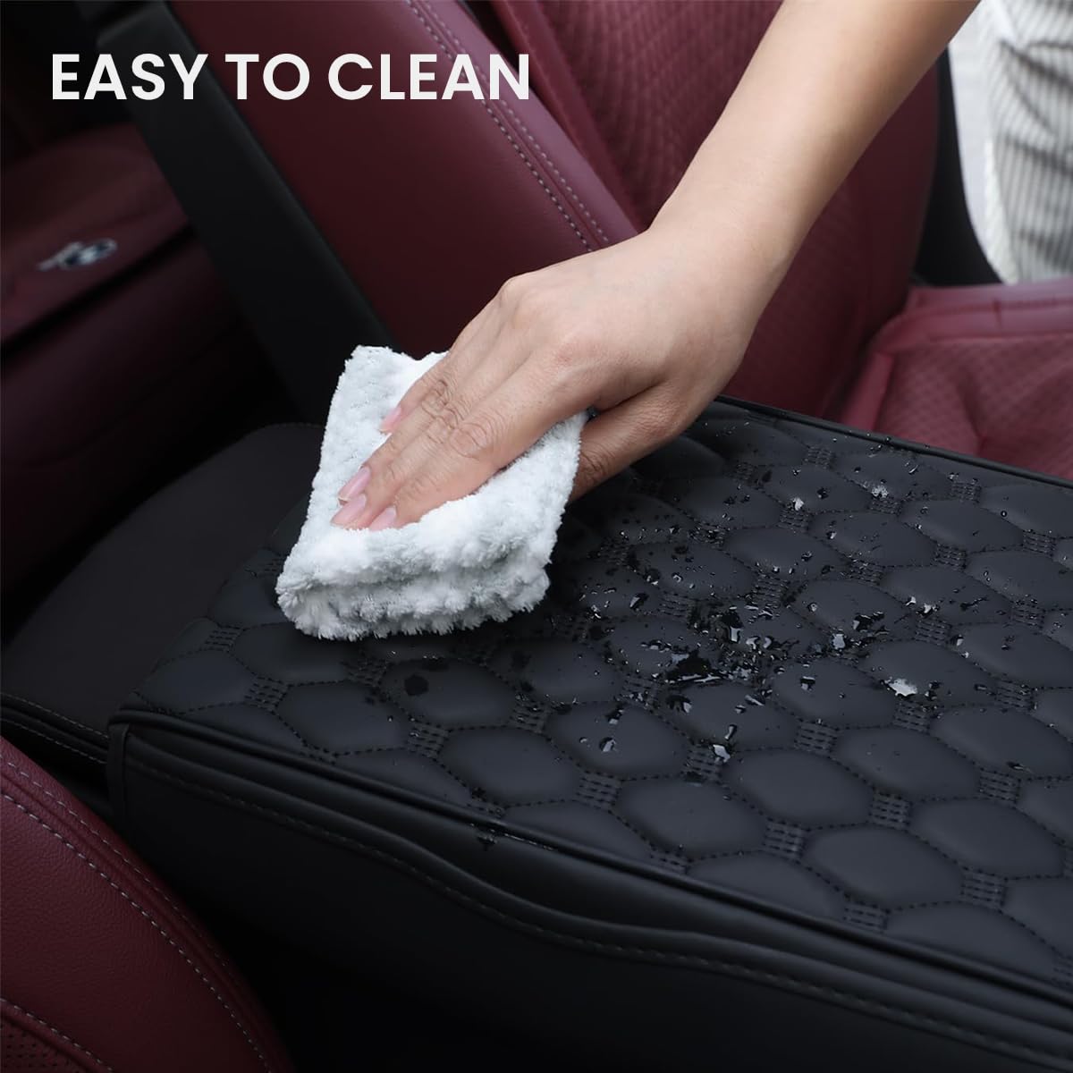 STHIRA Universal Armrest for Car with Side Storage Pouch featuring Ergonomic Cushion 31x16x5cm | PU Leather Comfort Support