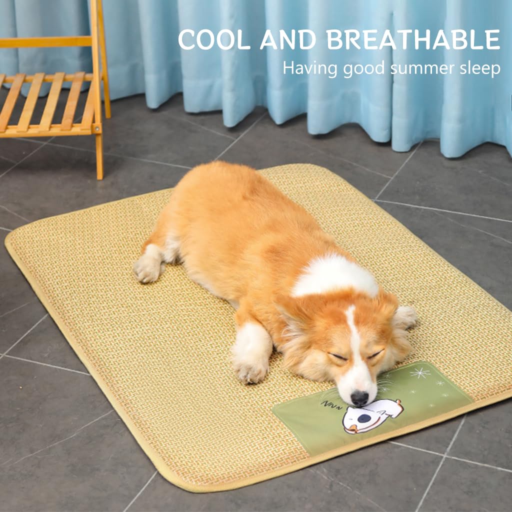 Qpets® Dog Cat Summer Mat & Sleeping Pad Rattan Pad Cool Summer Pad Sleeping Pet, Anti-scratch Summer Sleeping Pad, Waterproof Bottom, Easy to Clean (75*100CM)