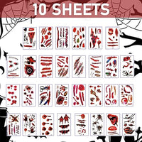 MAYCREATE® 30 Sheet Halloween Face Tattoo Sticker Makeup Tattoo Sticker Scary Scar Tattoo Sticker Wounds Face Body Tattoo Sticker Fun Halloween Face Sticker for Halloween Makeup, Theme Party