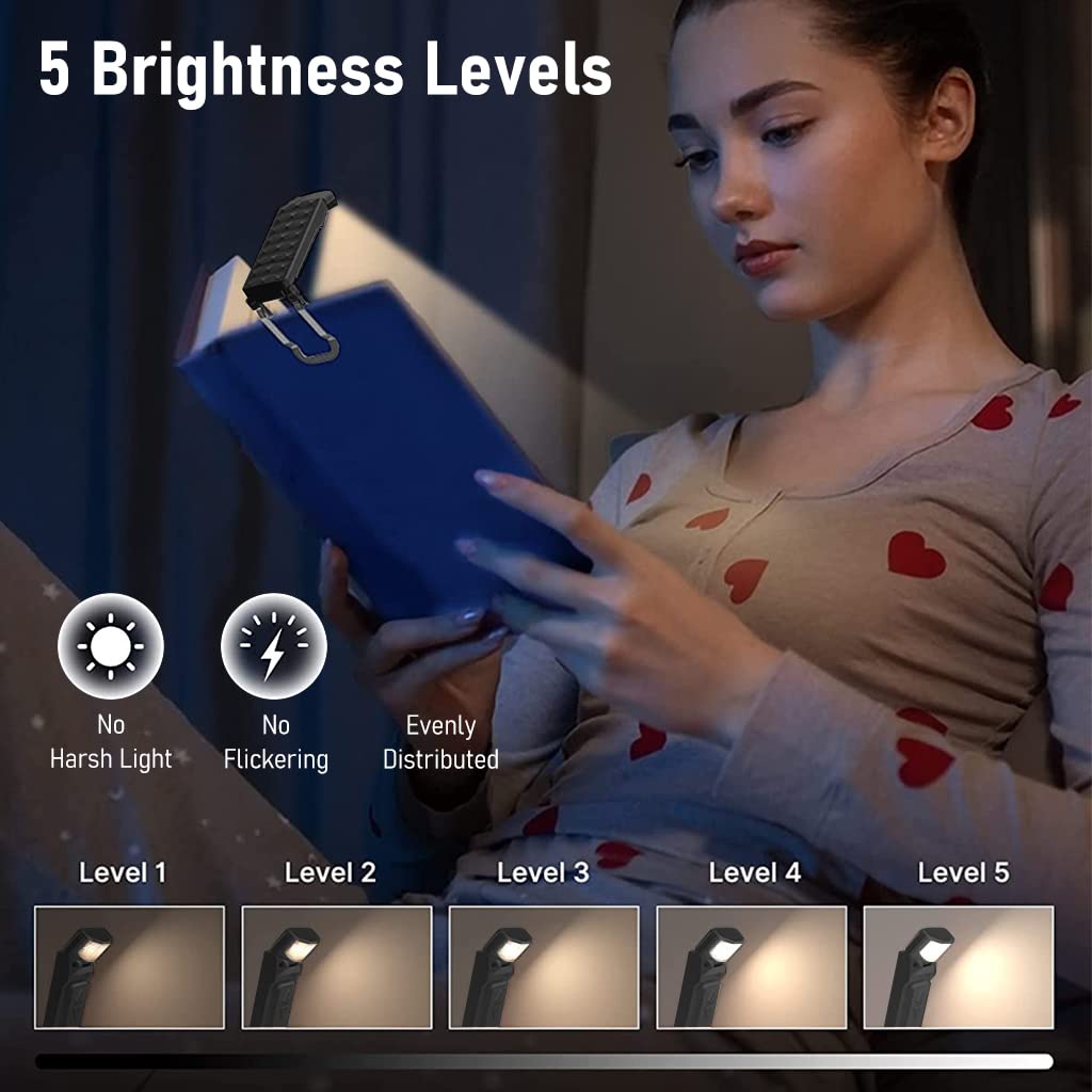 ELEPHANTBOAT LED Book Light for Reading with Flexible Clamp and 3 Colors & 5 Brightness