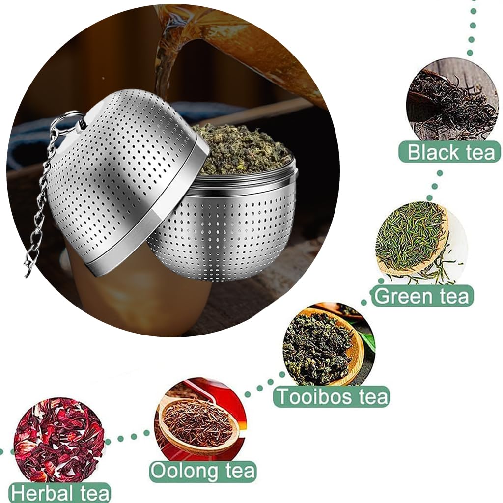 Supvox Tea Infuser for Loose Leaf Brewing with Chain Drip Tray 2.1 in Fine Mesh 304 Stainless Steel | Easy Clean Filter for Mugs and Teapots