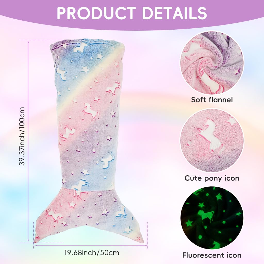 SNOWIE SOFT Mermaid Tail Comfort Blanket for Girls with Glow Design 100x50cm Flannel