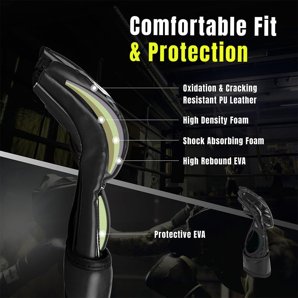 Optifit Boxing Gloves for Adult Training with EVA Foam Insert and Adjustable Wrist Wrap | PU Fingerless Design for Boxing and Muay Thai