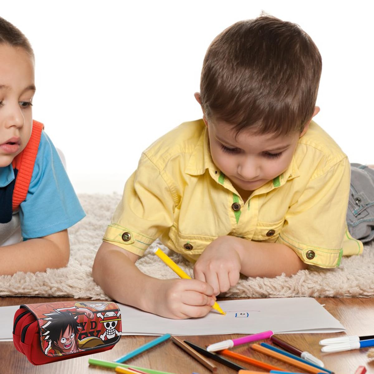 Fancyku One Piece Pencil Case for Students with Luffy Cartoon Print and Polyester Lining | 2PCS