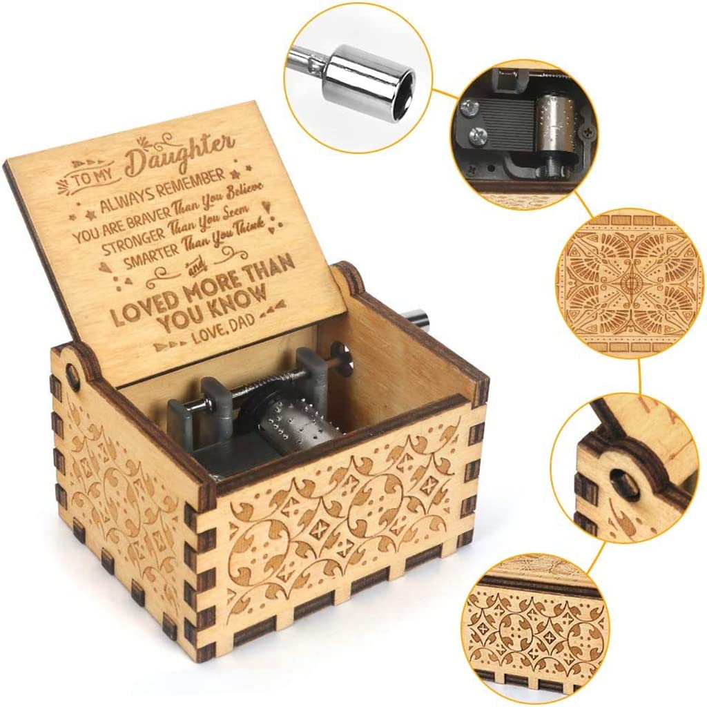 PATPAT® Wooden Vintage Hand Crank Music Box Sweet Gift for Daughter from Father Wooden Music Box Gift Vintage Music Box Toy Desk Decoration Gift Music Box