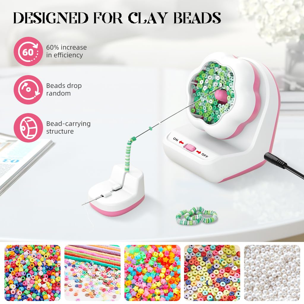 SANNIDHI Electric Clay Beads Spinner for Bracelet Making Kit Automatic Bracelet Maker Beading Machine Tool for DIY Jewelry Making Necklace with 2 Beading Needles for Different Kind of Beads