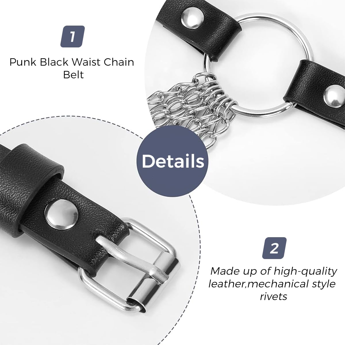 Zibuyu Punk Belt for Women featuring Multi Layered Metal Chains and Adjustable Leather Fit