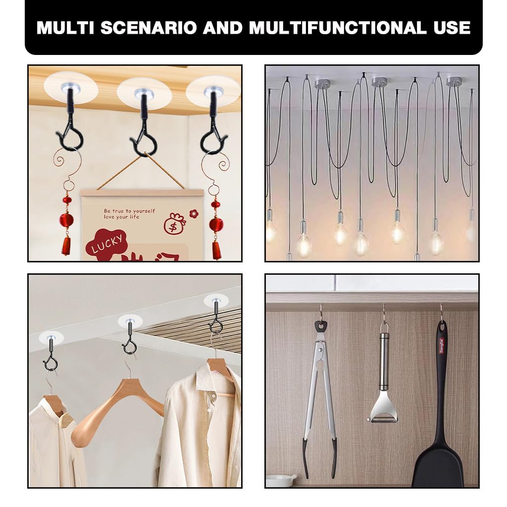 HASTHIP Ceiling Hooks for String Lights and Decor featuring Snap Clasp Design | 12Pcs 1.5kg Metal Self-Adhesive Grey