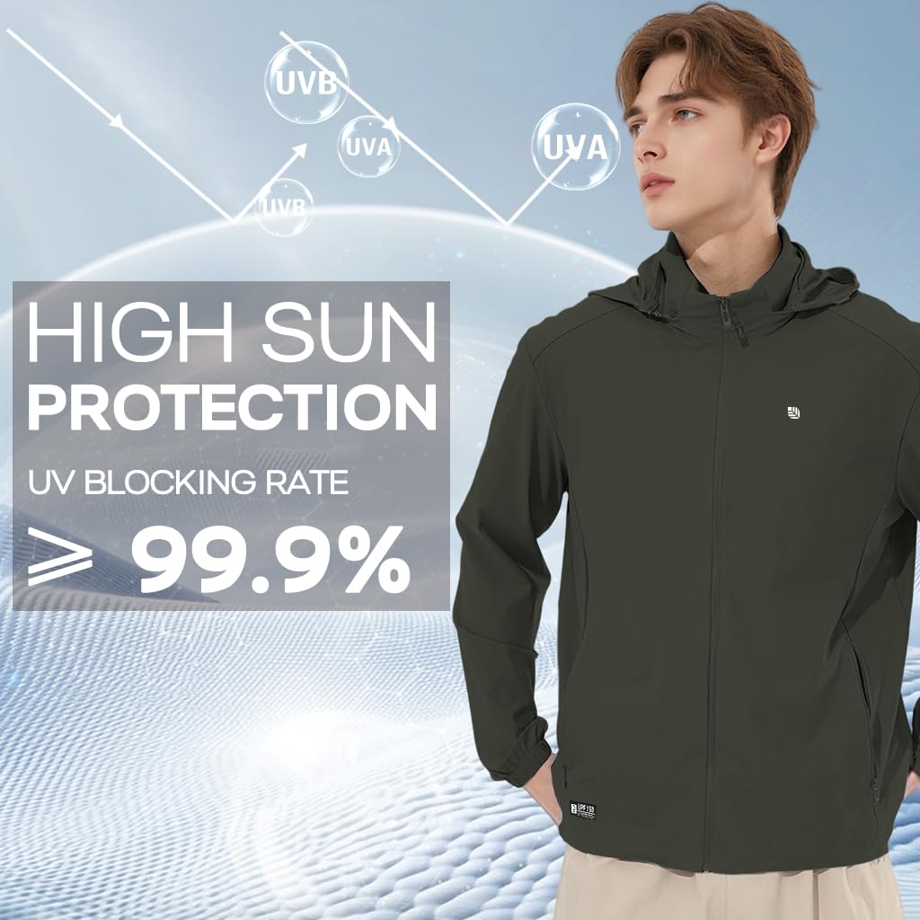 Venzina Sunscreen Jacket for Men with UPF150+ Protection and Removable Hood | 78% Nylon Cooling Tech