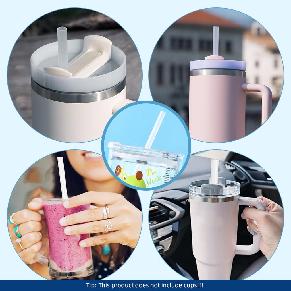 HASTHIP Reusable Food PE Straw Set for 40 oz Tumbler with Cleaning Brush | Frosted White
