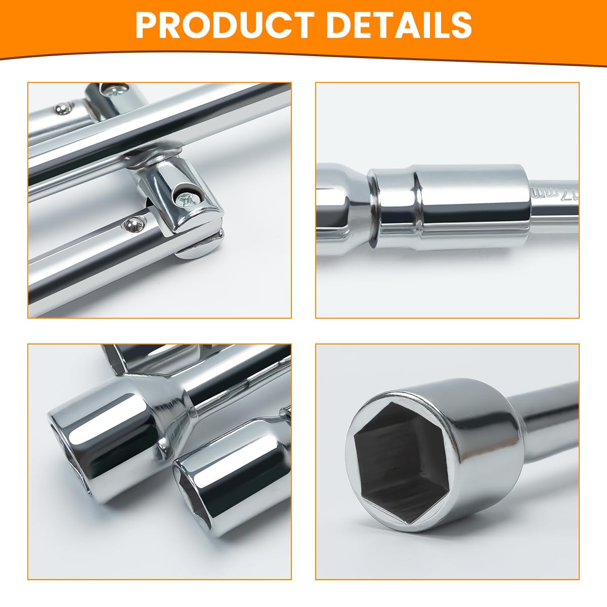 STHIRA Folding Cross Lug Wrench for Car Tire Changing with 17 19 21 23mm Sockets | Chrome Steel