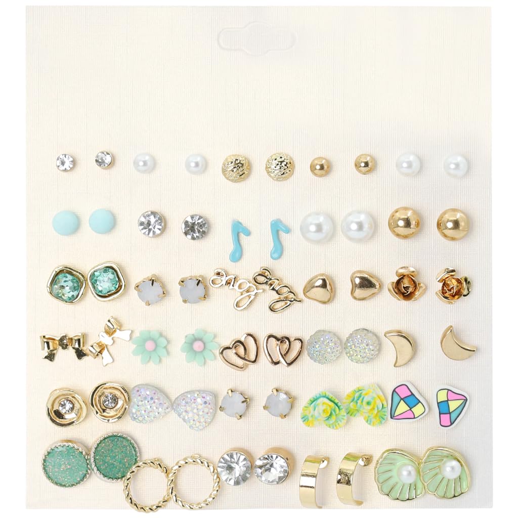 ZIBUYU Earrings Set for Women featuring 30 Pairs Alloy and Faux Pearl Studs | Gift Ready