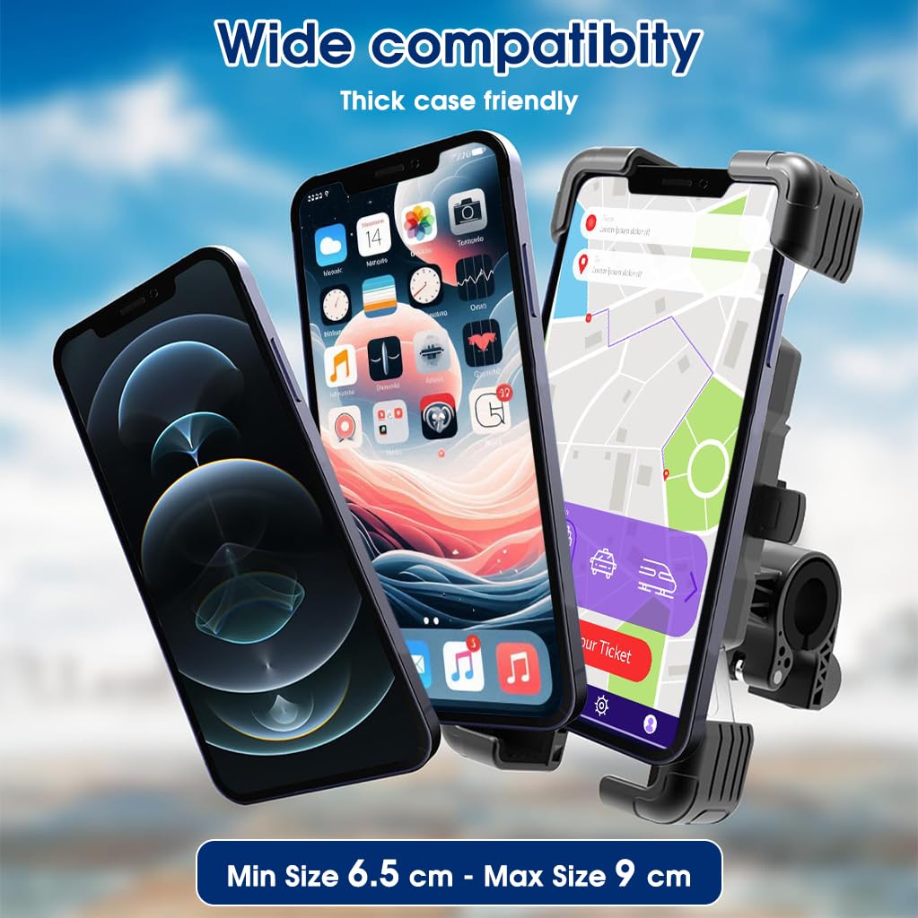 STHIRA Bike Mobile Holder for 4.7–7 in Phones featuring 360° Rotation and 1‑Second Auto Lock | Stainless Steel Anti‑Slip Mount