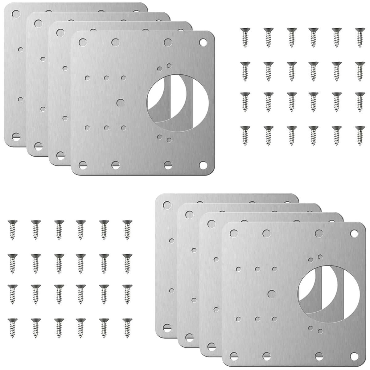 Serplex® 12Pcs Hinge Repair Plates and Screws Pack Auto Concealed Hinge Plates with Pre-Punched Holes Universal Stainless Steel Door Hinge Plates for Doors, Cabinets, Cupboard Door, Wardrobes