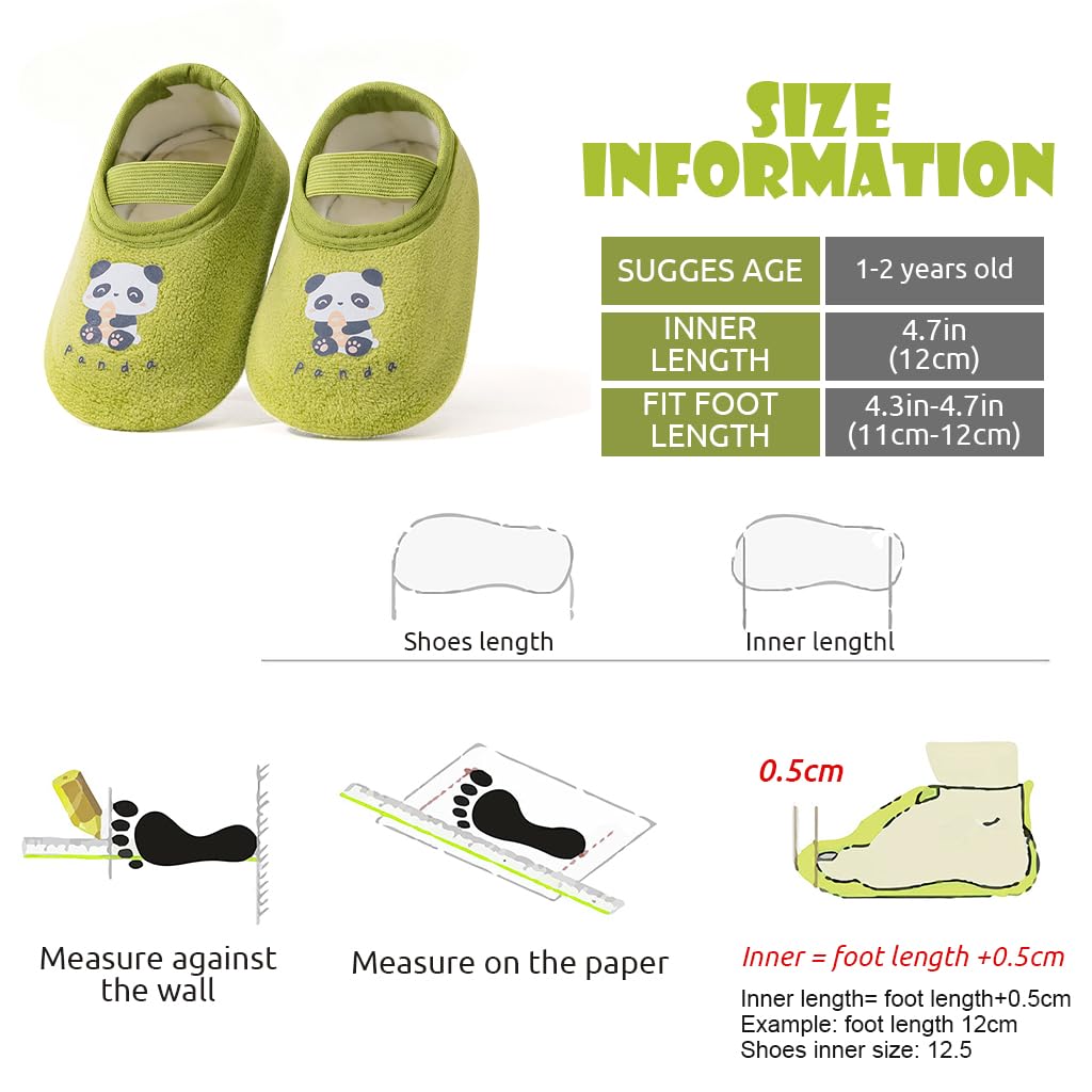 SNOWIE SOFT Cartoon Baby Shoes for 6–12 Months with Elastic Strap and Non Skid Sole | Green Panda Toddler Gift