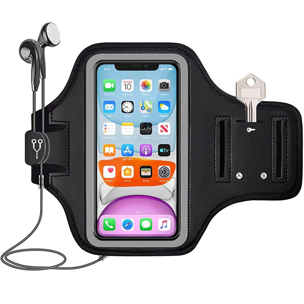 ZORBES  Armband for Mobile Phone Running, Waterproof Phone Holder for Running for iPhone 13, 12, 11, XR, Elastic Arm Band with Card Holder for Within 6.2in 's Mobile (Black)