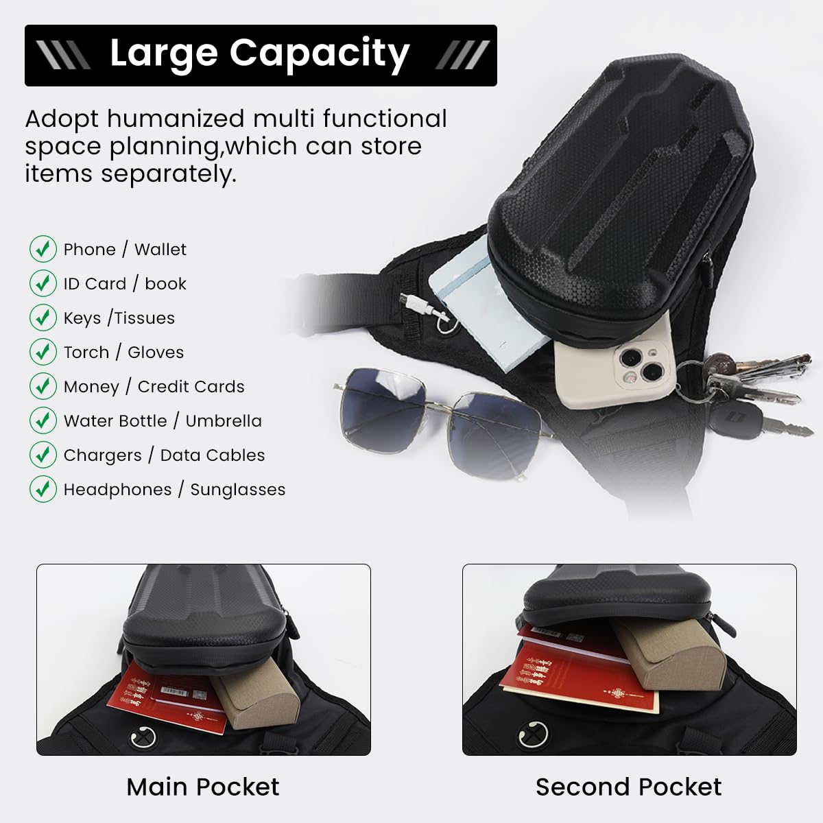 Venzina Waist Bag for Men with Quick Release Buckle featuring 20×14.5×8cm Hard Shell | EVA Polyester Outdoor Travel