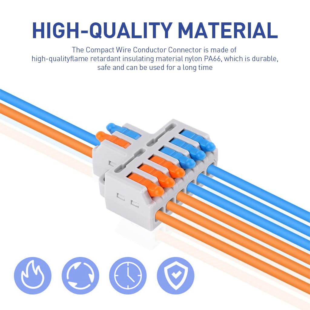 Serplex® 10Pcs Lever-Nut Wire Connectors, 2 In to 6 Out Conductor Compact Electrical Connectors, Quick Wiring Cable Connectors Push-in Conductor Terminal Blocks, Flame Retardant PA/PC