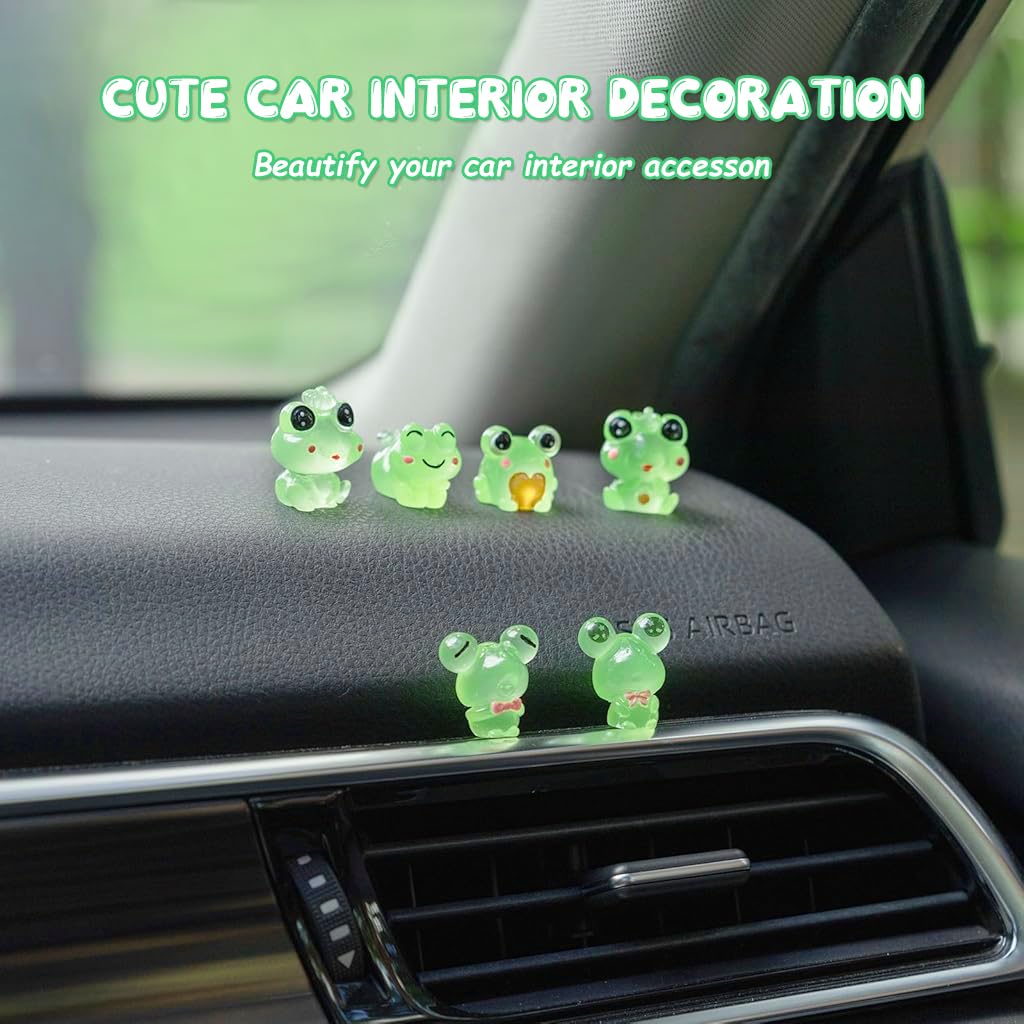 STHIRA Mini Resin Frog Figurines for Car Dashboard with Glow in the Dark Effect | Set of 6