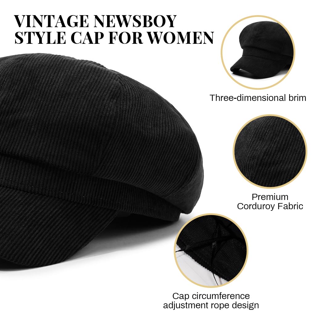 GUSTAVE Corduroy Newsboy Cap for Winter with Rounded Crown and Short Brim | Retro Style